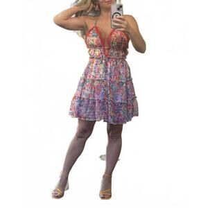 ASOS Floral Women's Mini Tiered Dress with Lace and Ruffle Details